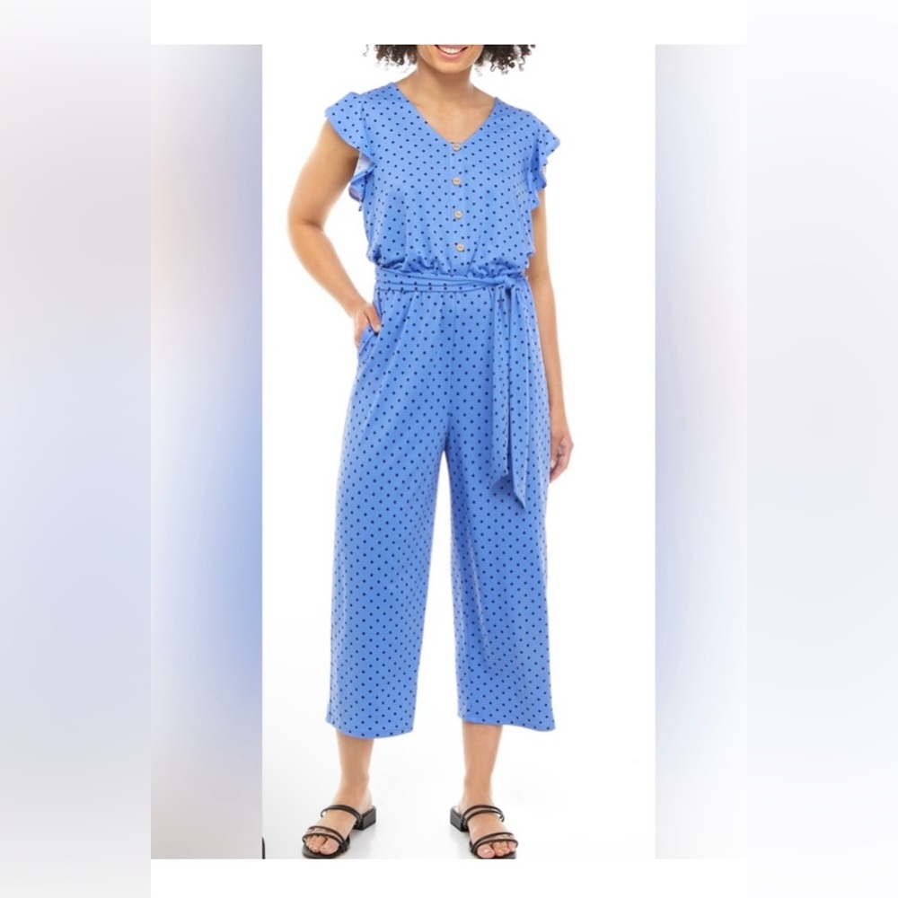 NWT AGB Blue Polka Dot Jumpsuit M
